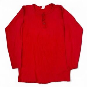 Vintage Healthknit Henley Waffle Knit Thermal Red Shirt Men's XL Made In USA 80s